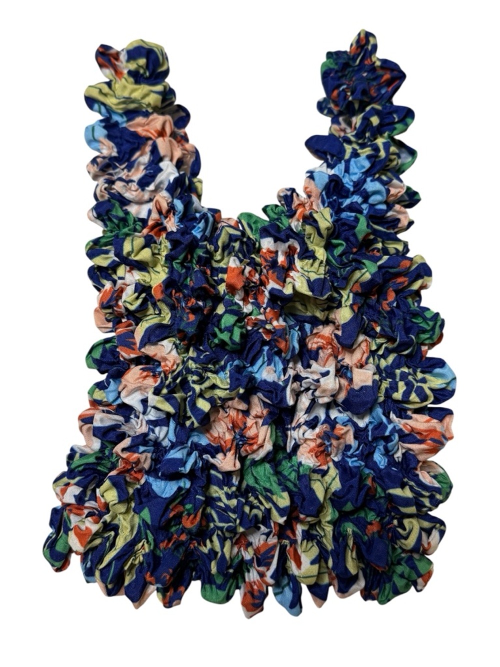 Crinkle Popcorn Floral Mini Tote Bag Multicolored Blue Pink Green
